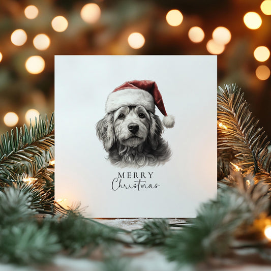 Christmas Cockapoo Card - Personalised Festive Dog Greeting With Santa Hat Design - Whimsi Lilley