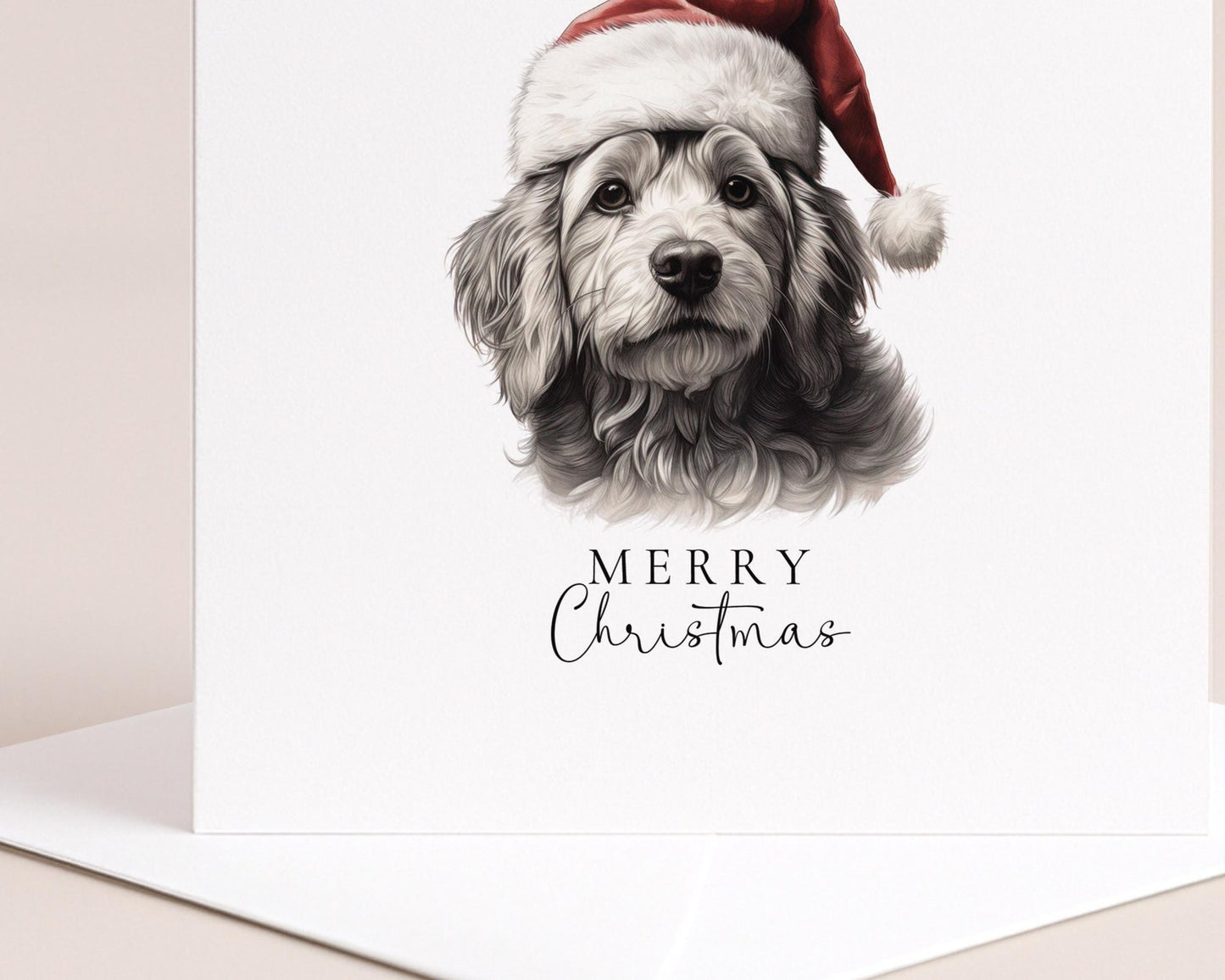 Christmas Cockapoo Card - Personalised Festive Dog Greeting With Santa Hat Design - Whimsi Lilley