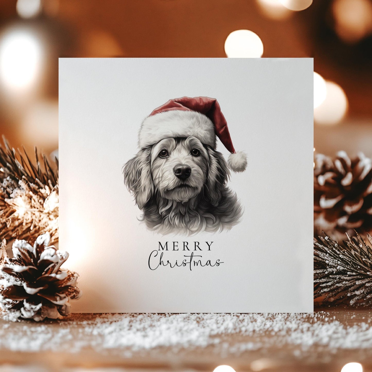 Christmas Cockapoo Card - Personalised Festive Dog Greeting With Santa Hat Design - Whimsi Lilley