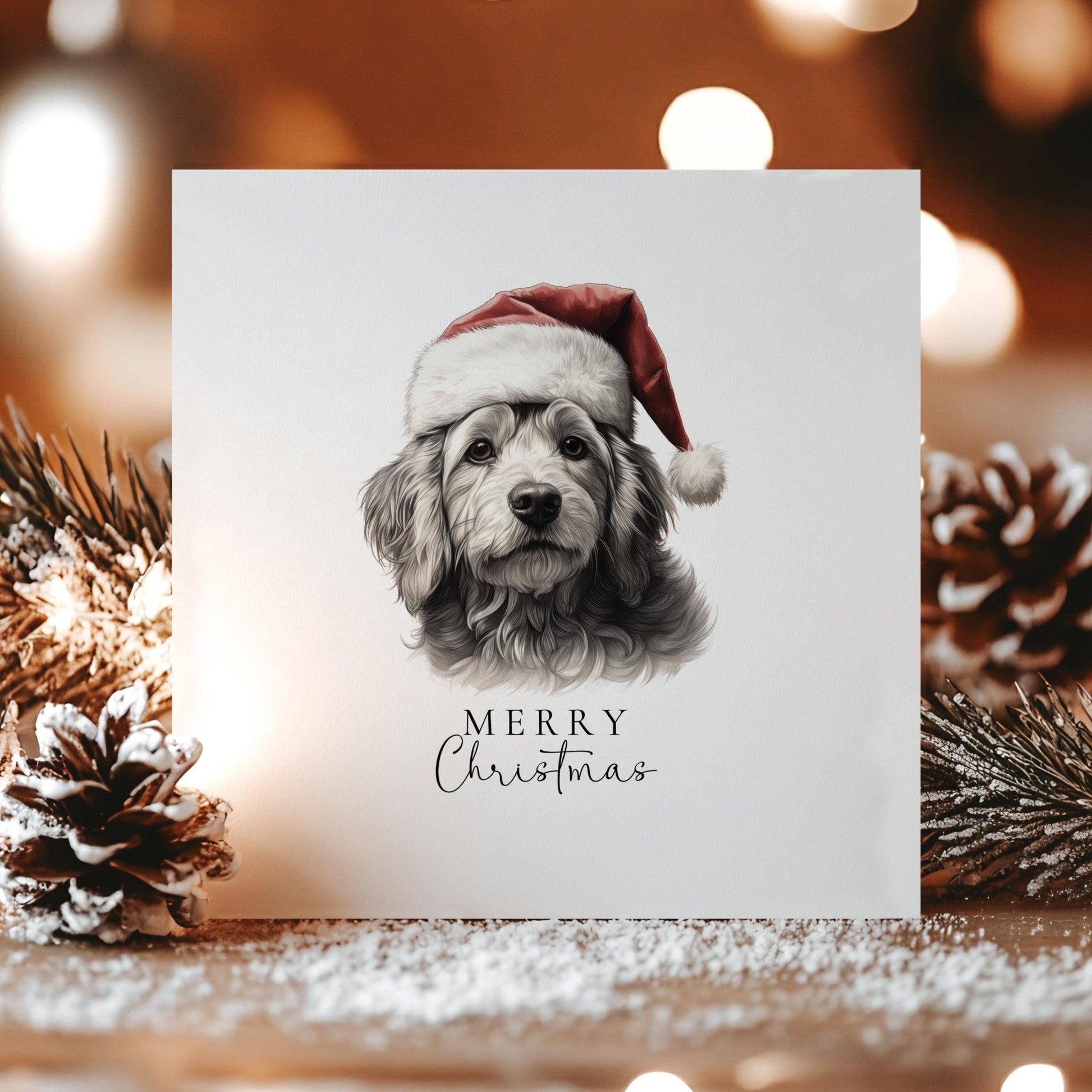 Christmas Cockapoo Card - Personalised Festive Dog Greeting With Santa Hat Design - Whimsi Lilley