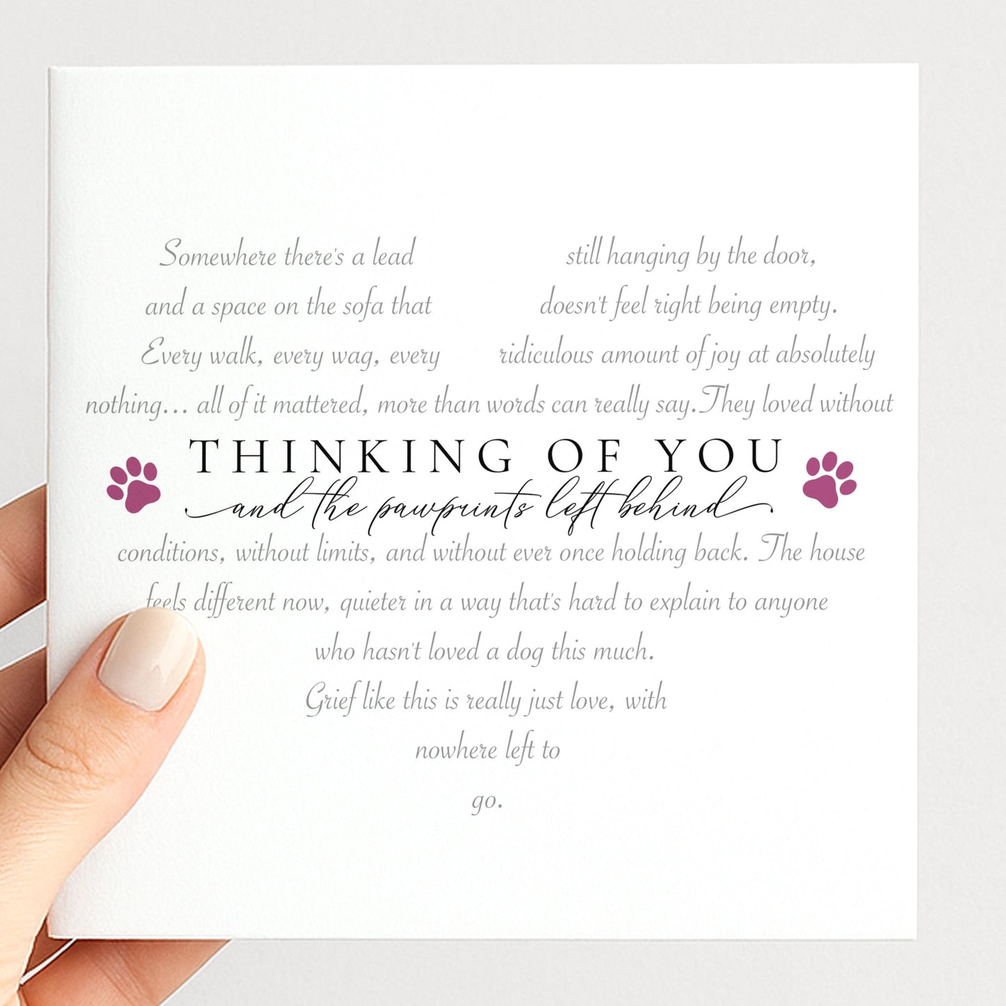 Dog sympathy card, thinking of you, pawprints left behind, pet loss
