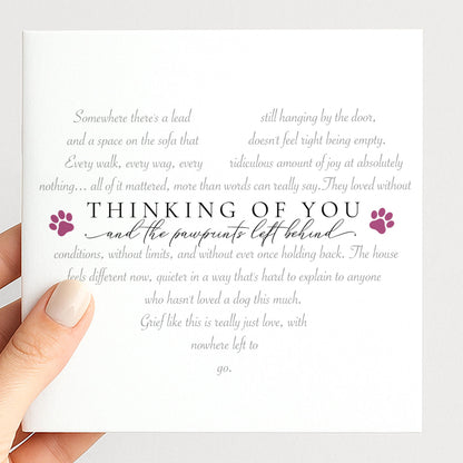 Dog sympathy card, thinking of you, pawprints left behind, pet loss
