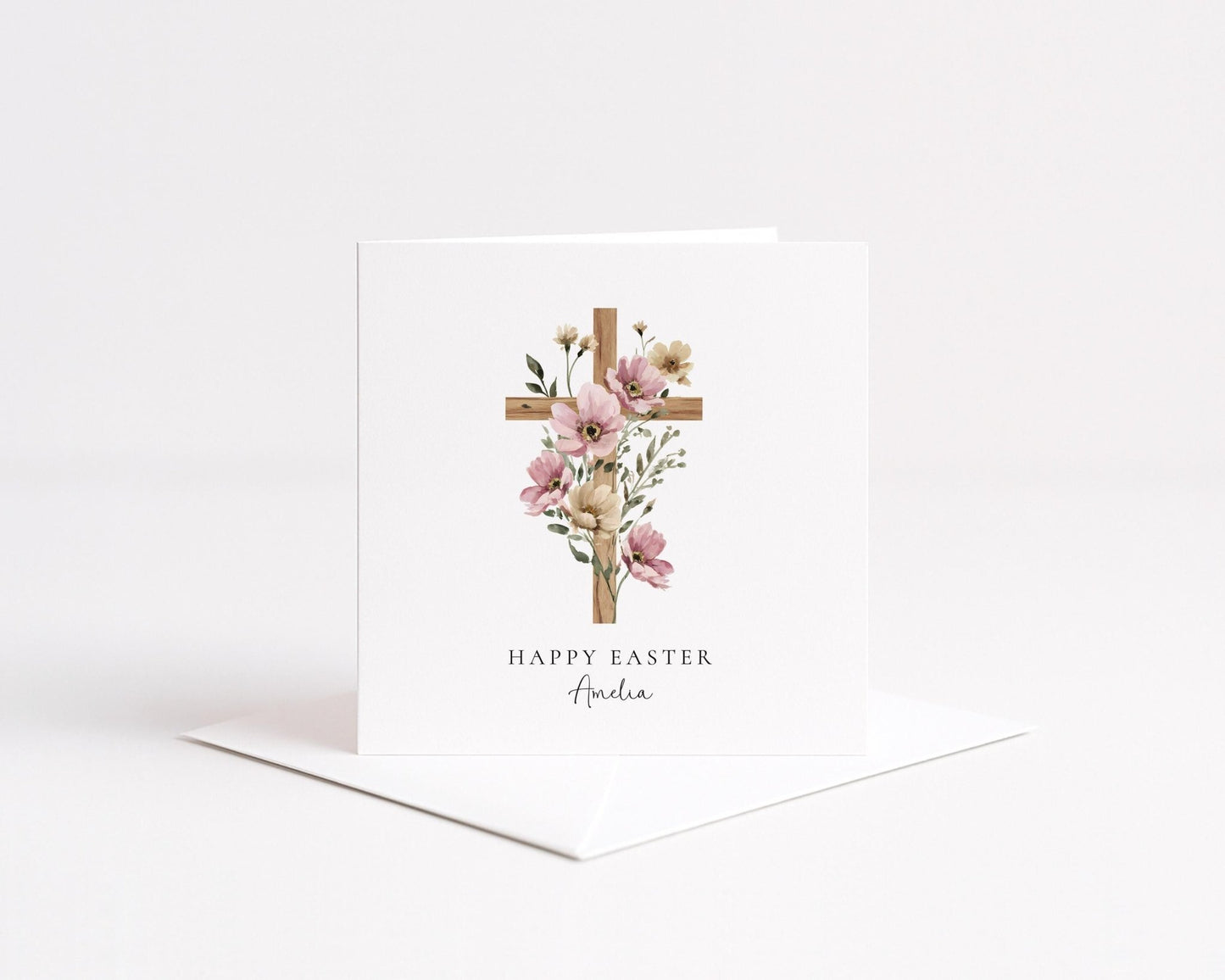 Easter Card – Personalised Floral Cross Card With Matte Finish & Custom Name - Whimsi Lilley