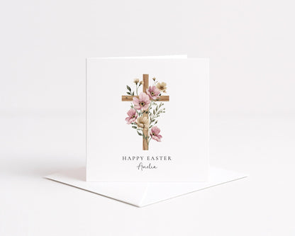Easter Card – Personalised Floral Cross Card With Matte Finish & Custom Name - Whimsi Lilley