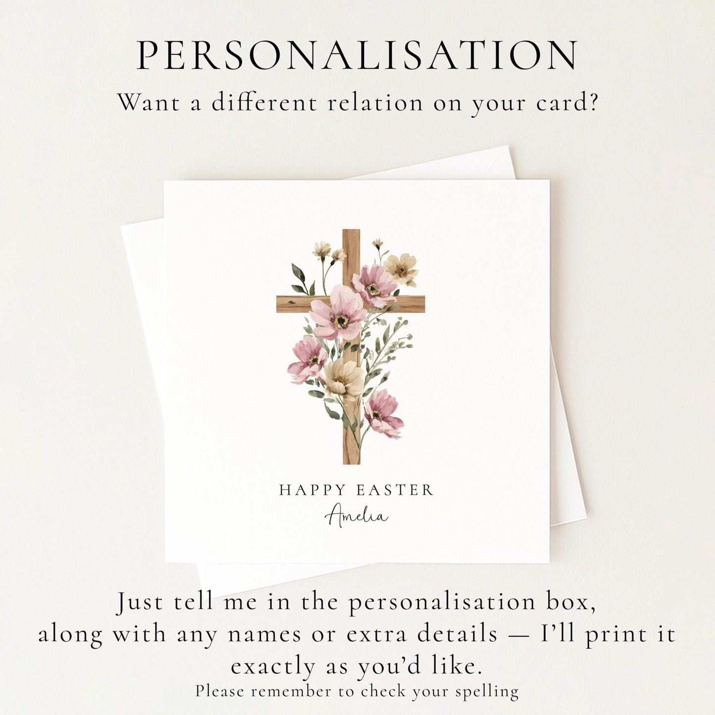 Easter Card – Personalised Floral Cross Card With Matte Finish & Custom Name - Whimsi Lilley