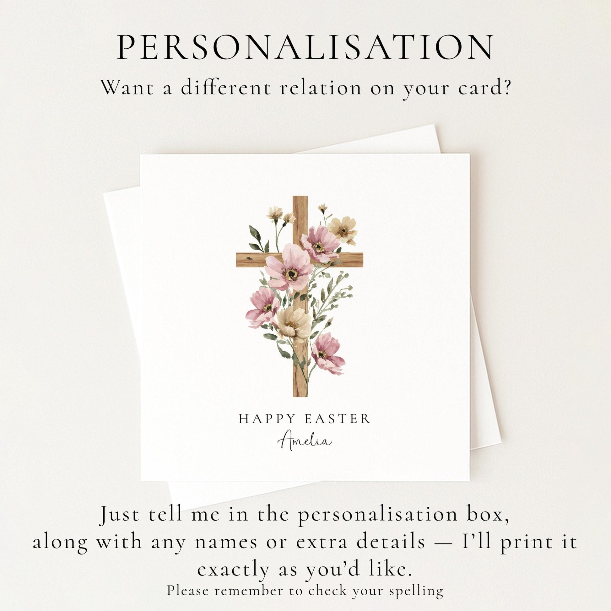 Easter Card – Personalised Floral Cross Card With Matte Finish & Custom Name - Whimsi Lilley