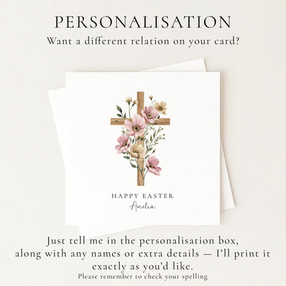 Easter Card – Personalised Floral Cross Card With Matte Finish & Custom Name - Whimsi Lilley
