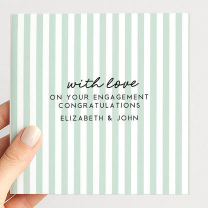 Aqua stripe engagement congratulations card, personalised with names
