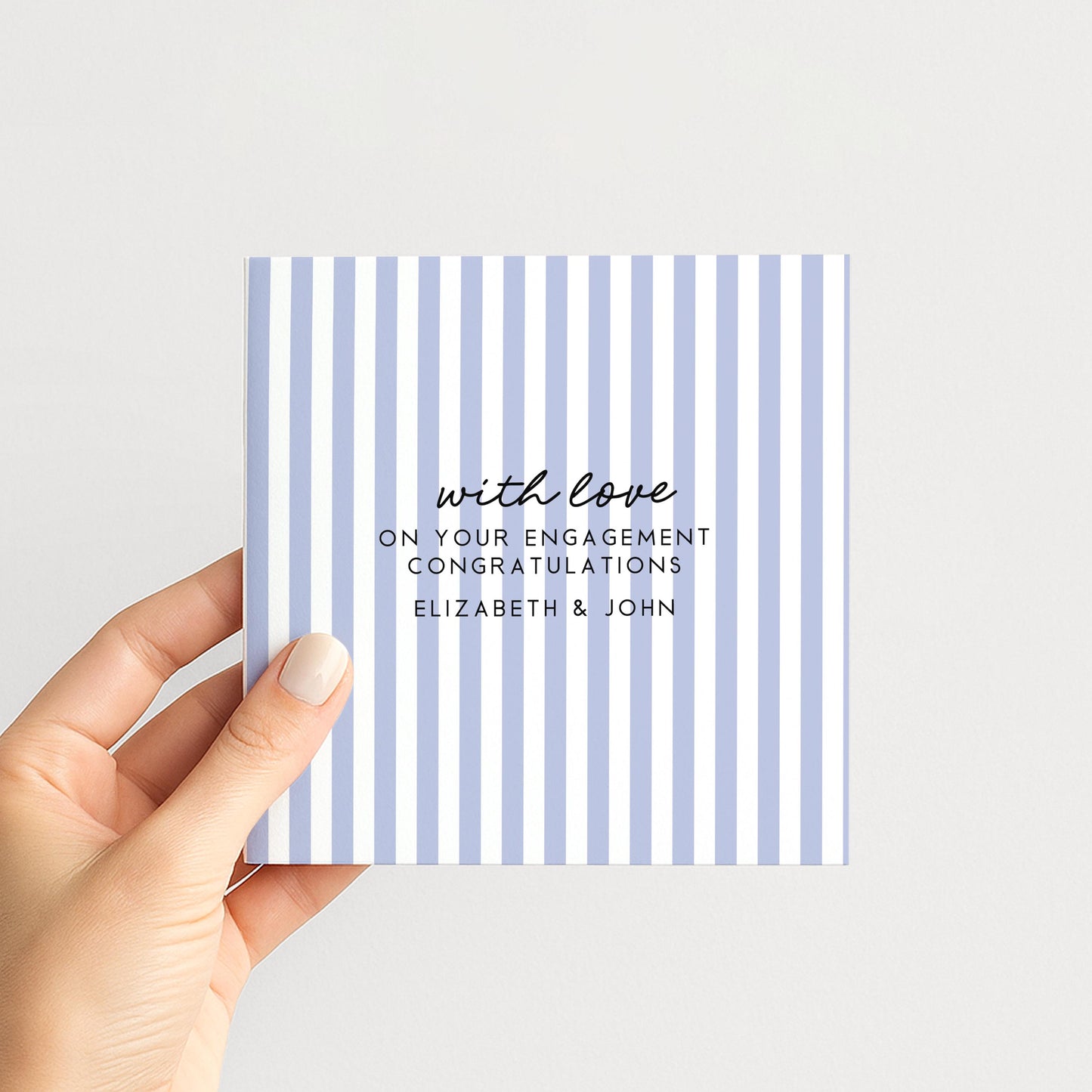 Purple stripe engagement congratulations card, personalised with names
