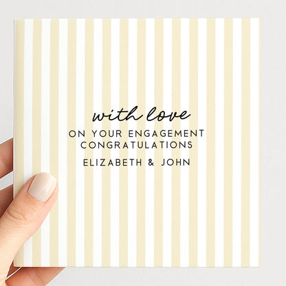 Soft yellow stripe engagement congratulations card, personalised with names
