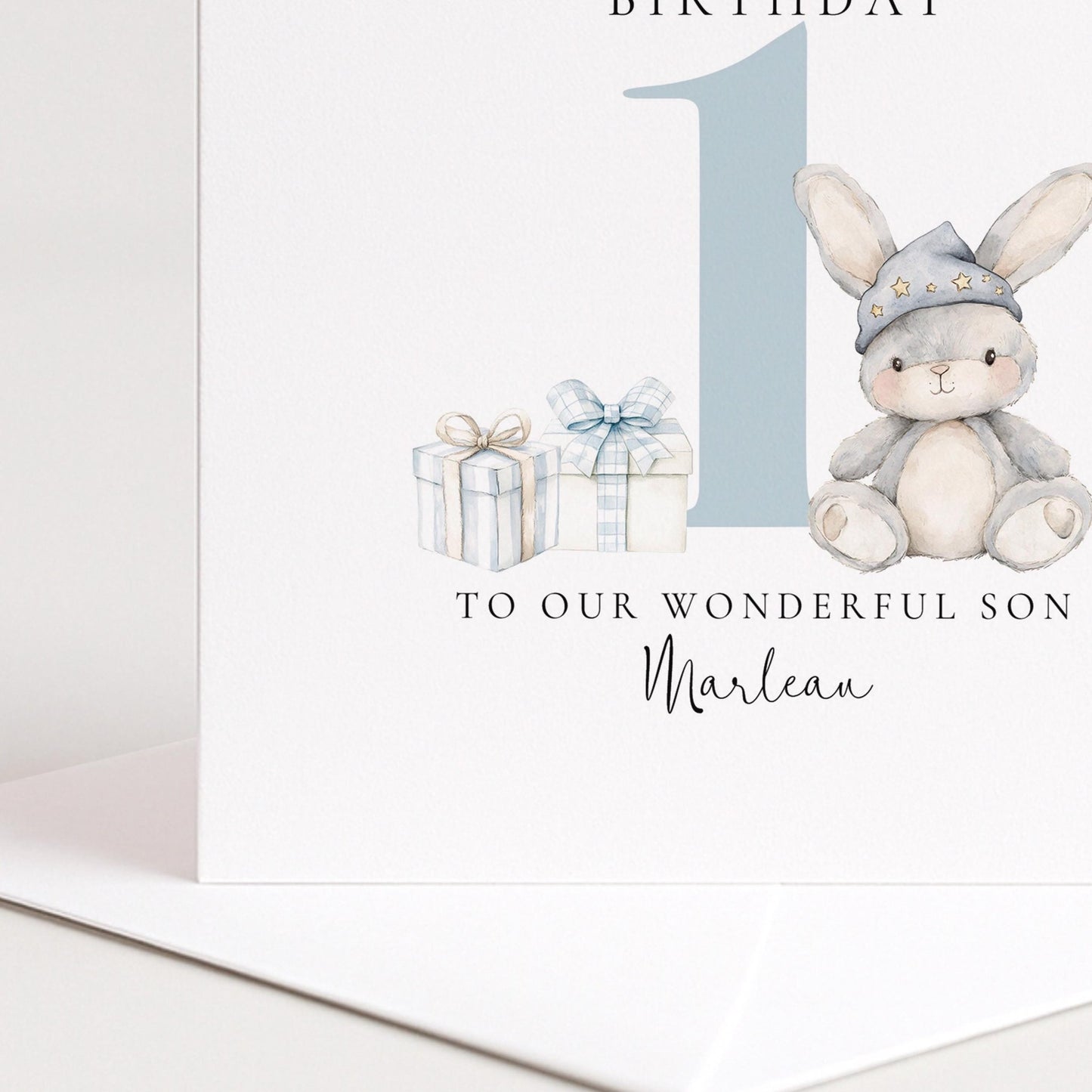 First Birthday Card | Personalised Bunny Card for Grandson - Soft Matte Finish - Whimsi Lilley