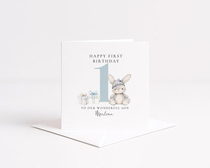 First Birthday Card | Personalised Bunny Card for Grandson - Soft Matte Finish - Whimsi Lilley
