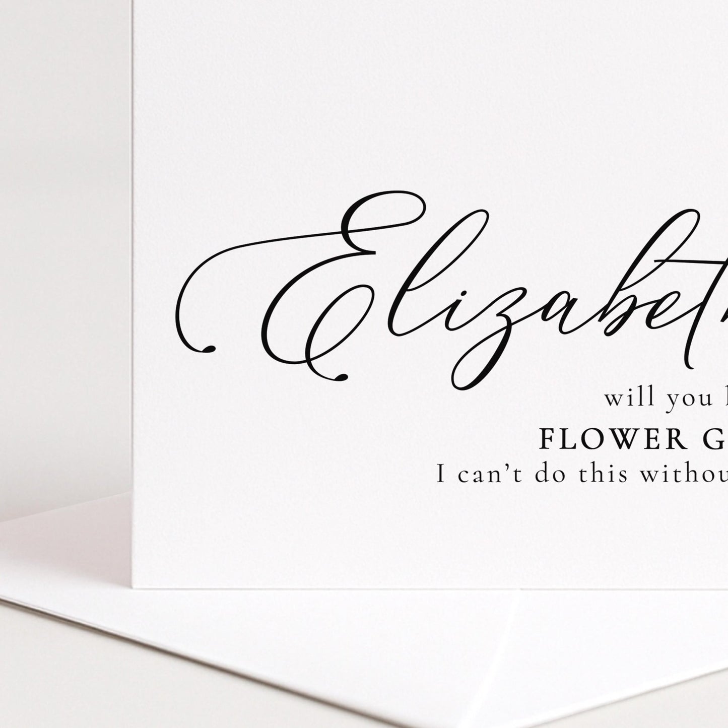 Whimsi Lilley flower girl proposal card with "Will You Be..." message and floral design for special wedding moments.