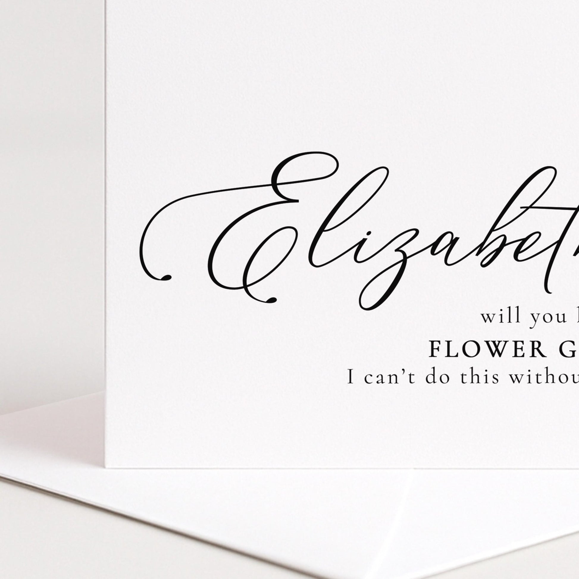 Whimsi Lilley flower girl proposal card with "Will You Be..." message and floral design for special wedding moments.