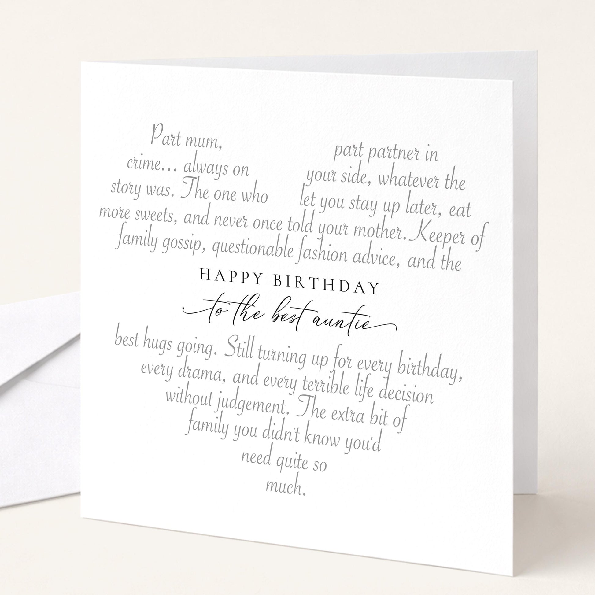 Poem birthday card for auntie, part mum part partner in crime
