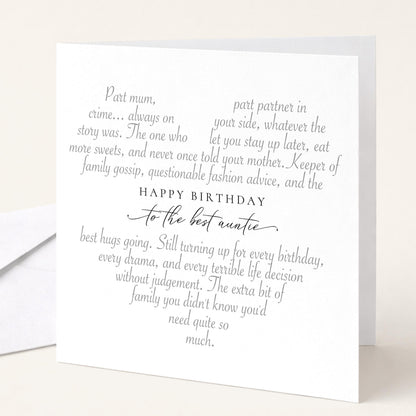 Poem birthday card for auntie, part mum part partner in crime
