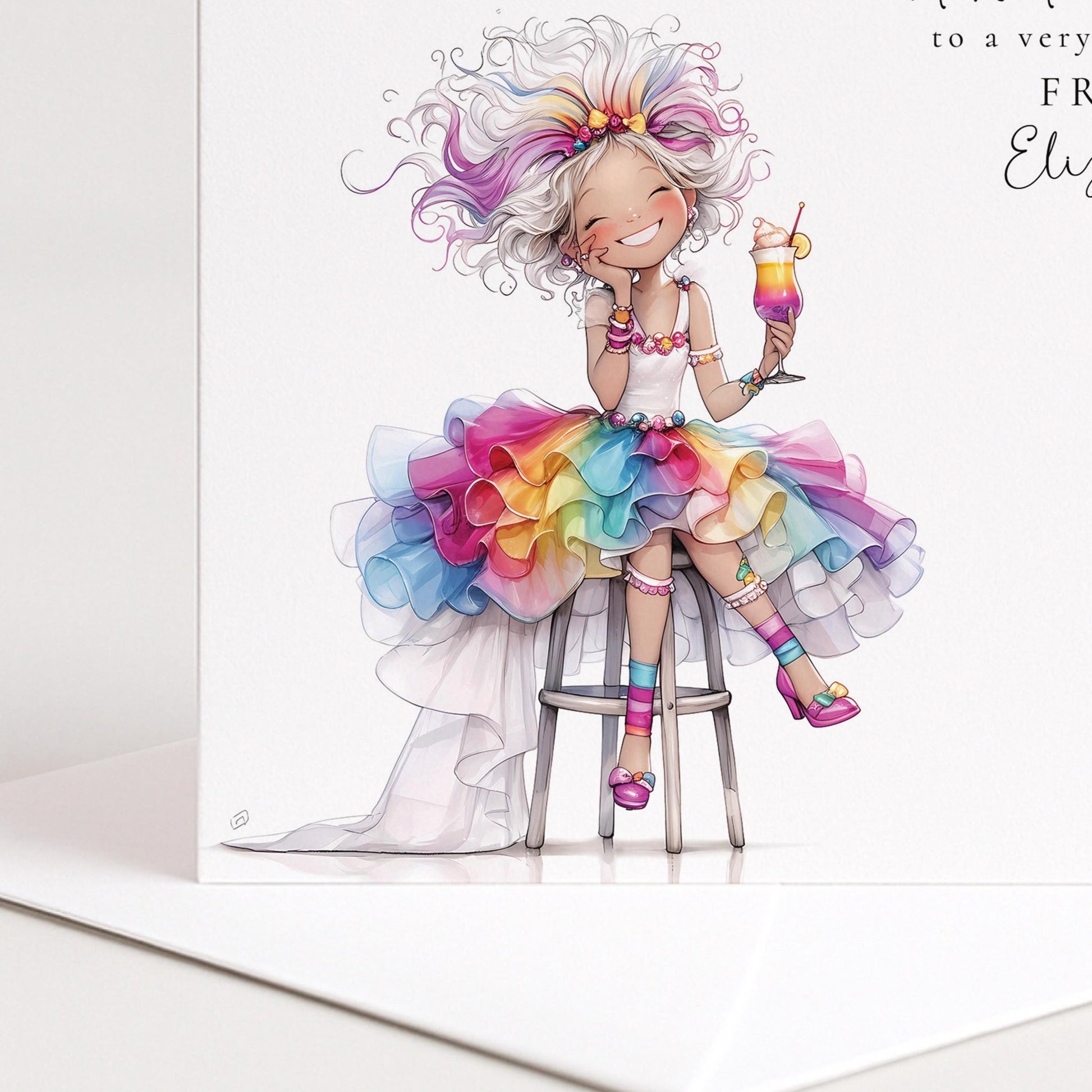 Funny Birthday Card - Colourful Personalised Card For Friend With Joyful Wishes - Whimsi Lilley