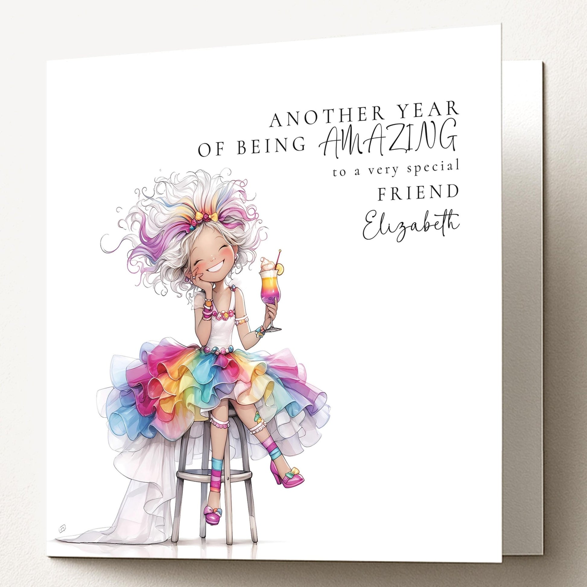 Funny Birthday Card - Colourful Personalised Card For Friend With Joyful Wishes - Whimsi Lilley