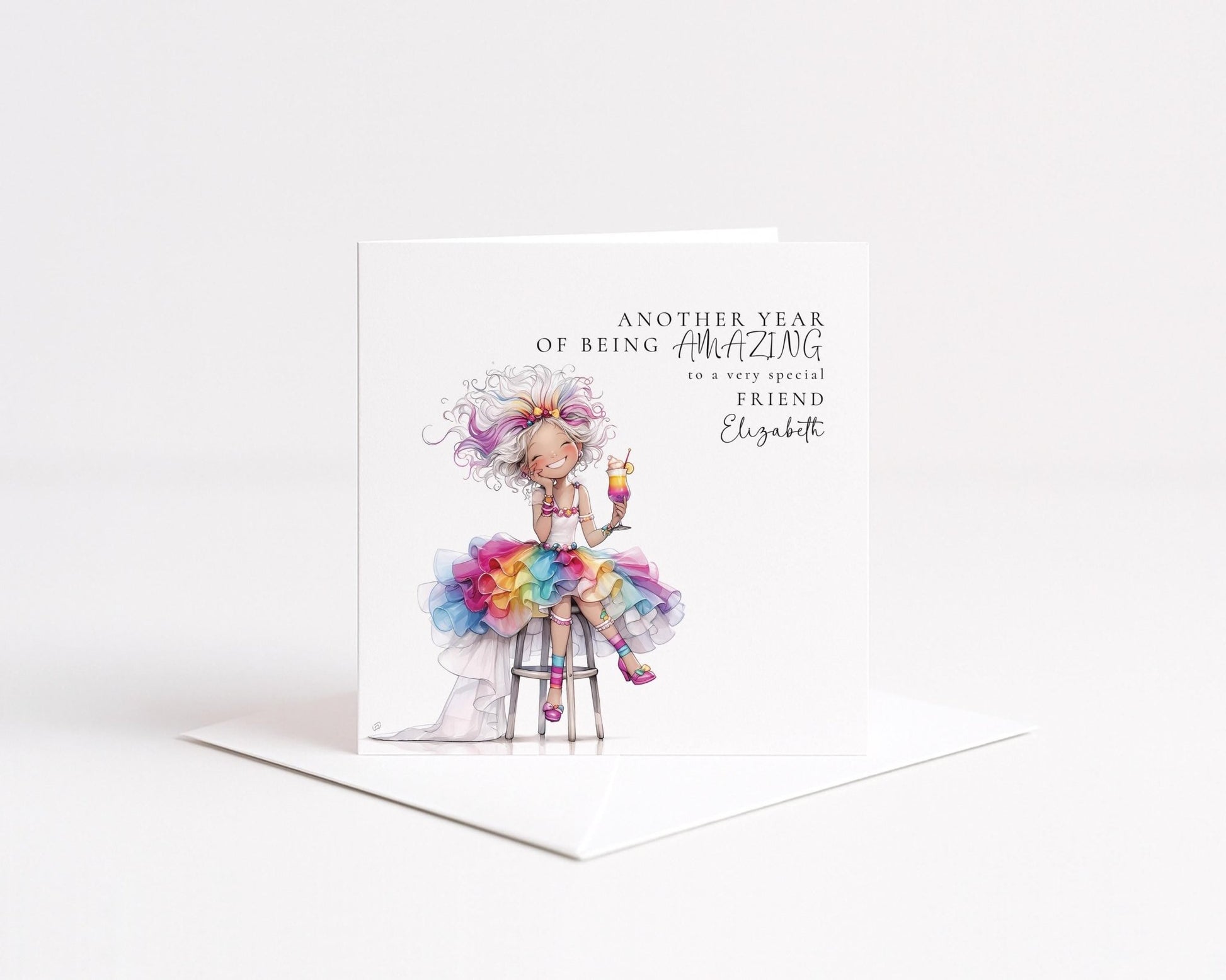 Funny Birthday Card - Colourful Personalised Card For Friend With Joyful Wishes - Whimsi Lilley