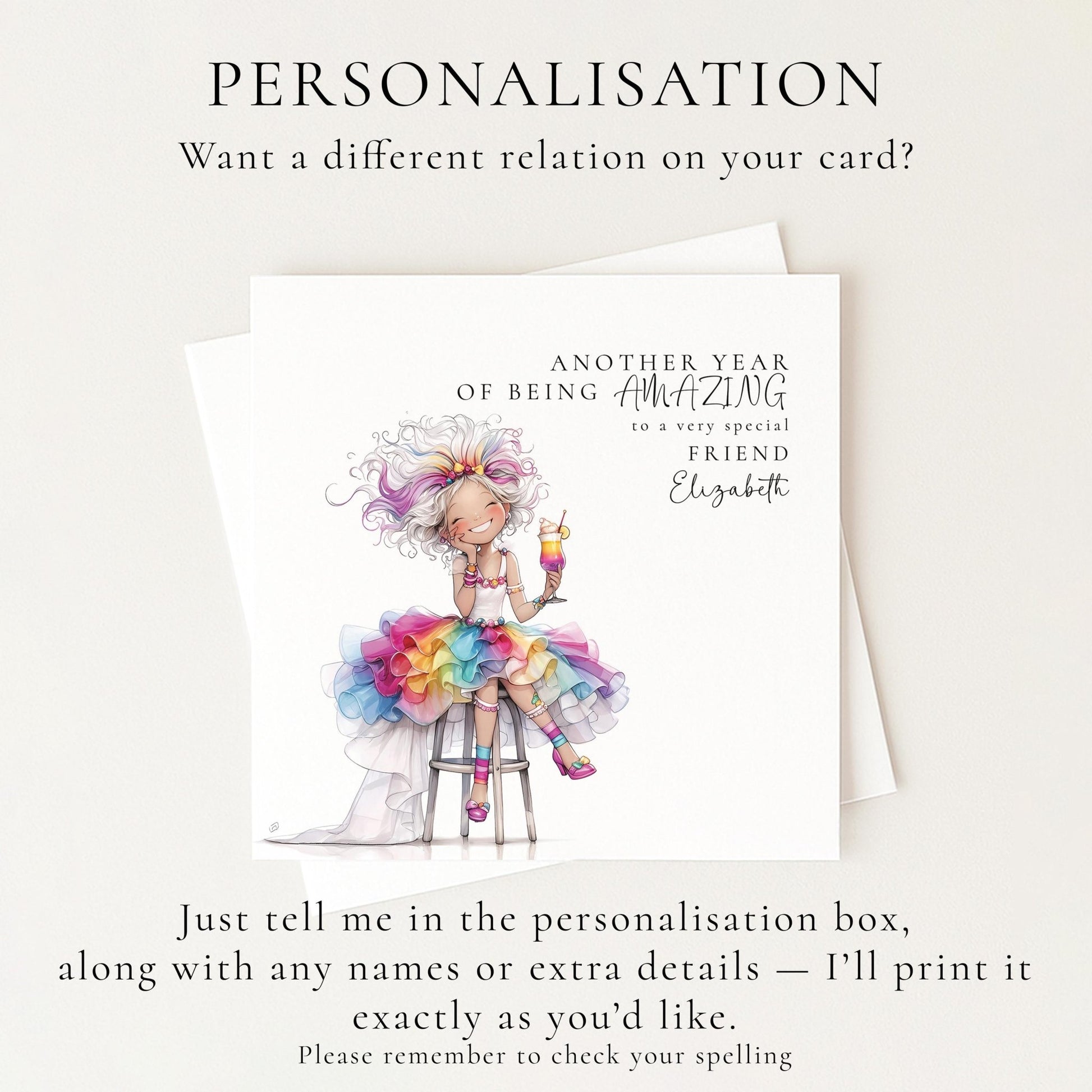 Funny Birthday Card - Colourful Personalised Card For Friend With Joyful Wishes - Whimsi Lilley