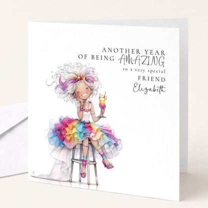 Funny Birthday Card - Colourful Personalised Card For Friend With Joyful Wishes - Whimsi Lilley