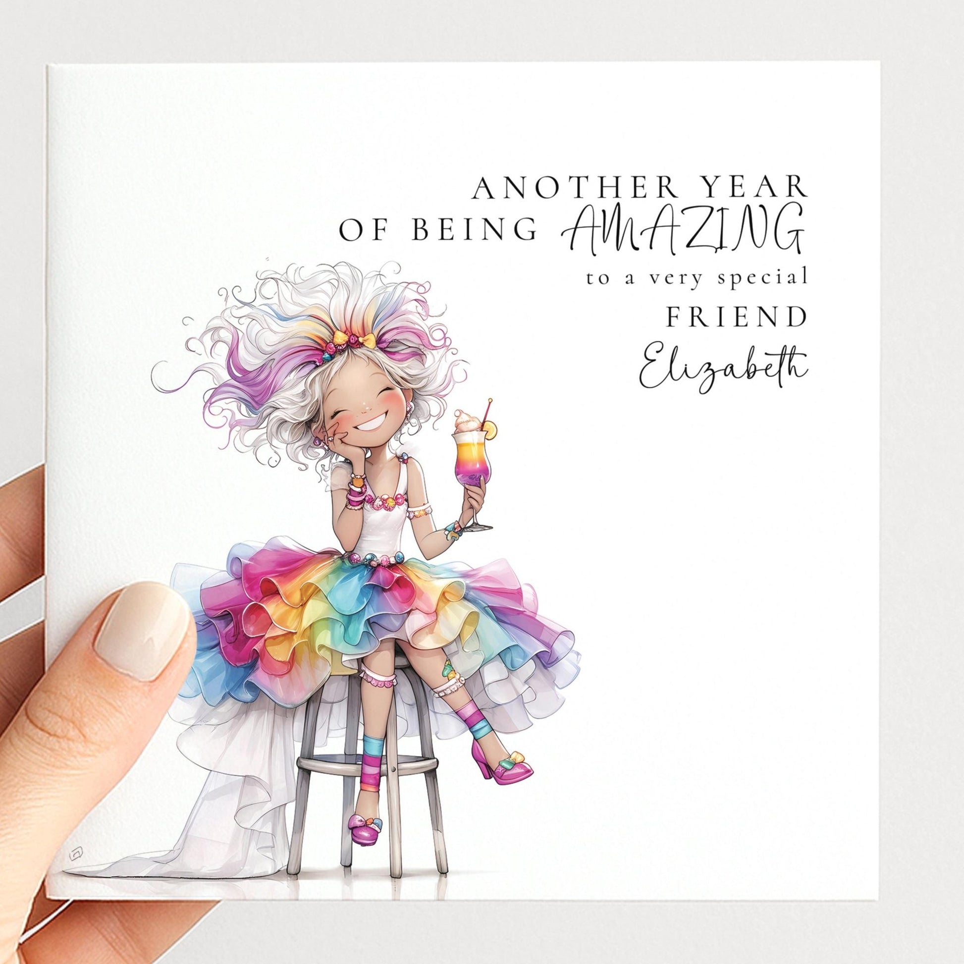 Funny Birthday Card - Colourful Personalised Card For Friend With Joyful Wishes - Whimsi Lilley