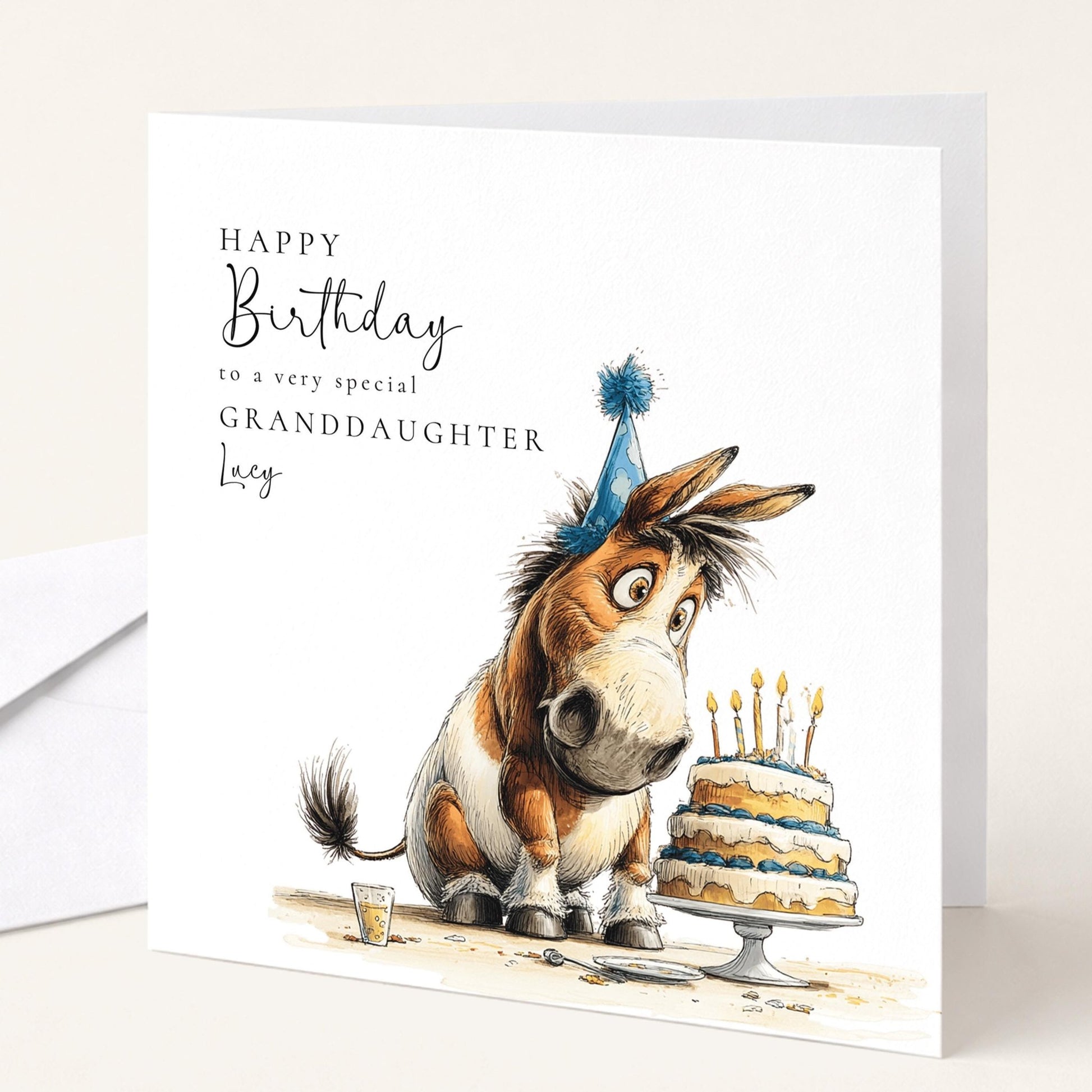 Birthday Card Granddaughter – Funny Horse Design | Personalised Floral Greeting