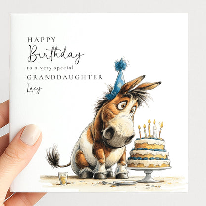 Birthday Card Granddaughter – Funny Horse Design | Personalised Floral Greeting