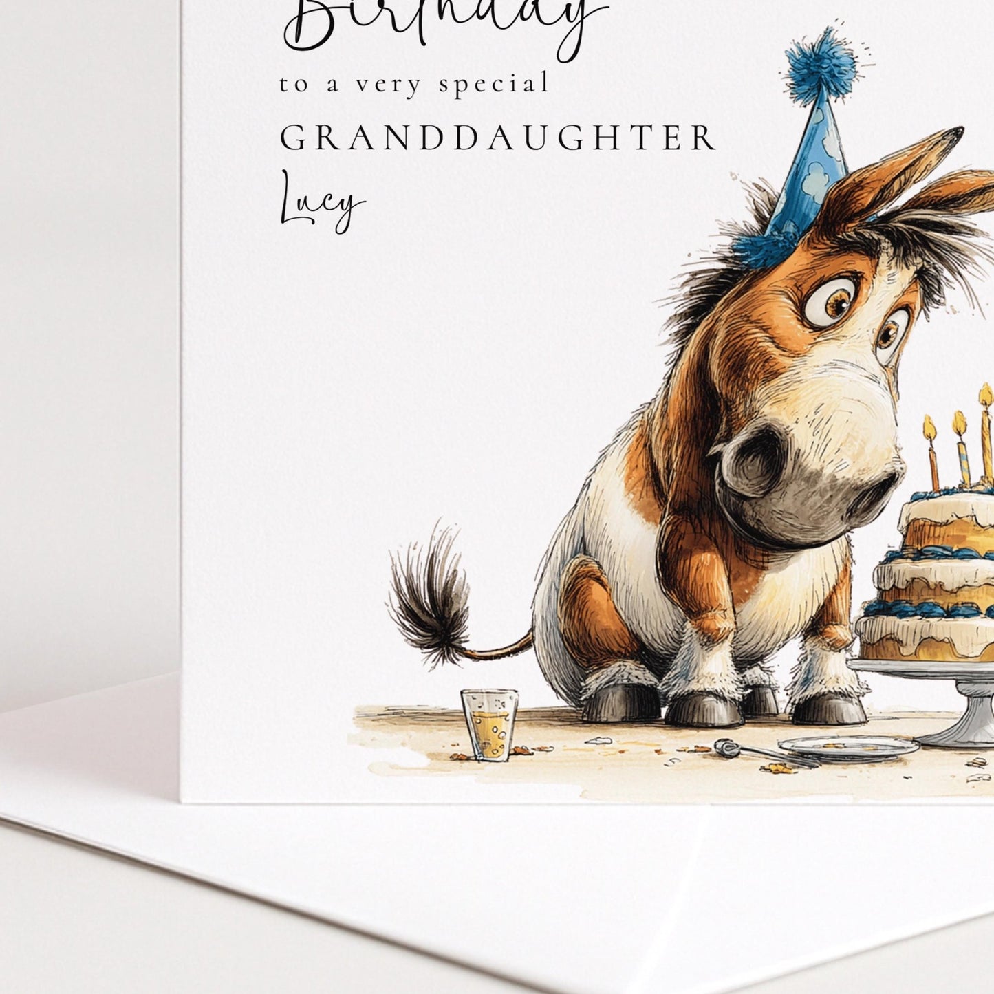 Birthday Card Granddaughter – Funny Horse Design | Personalised Floral Greeting