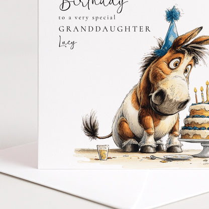 Birthday Card Granddaughter – Funny Horse Design | Personalised Floral Greeting