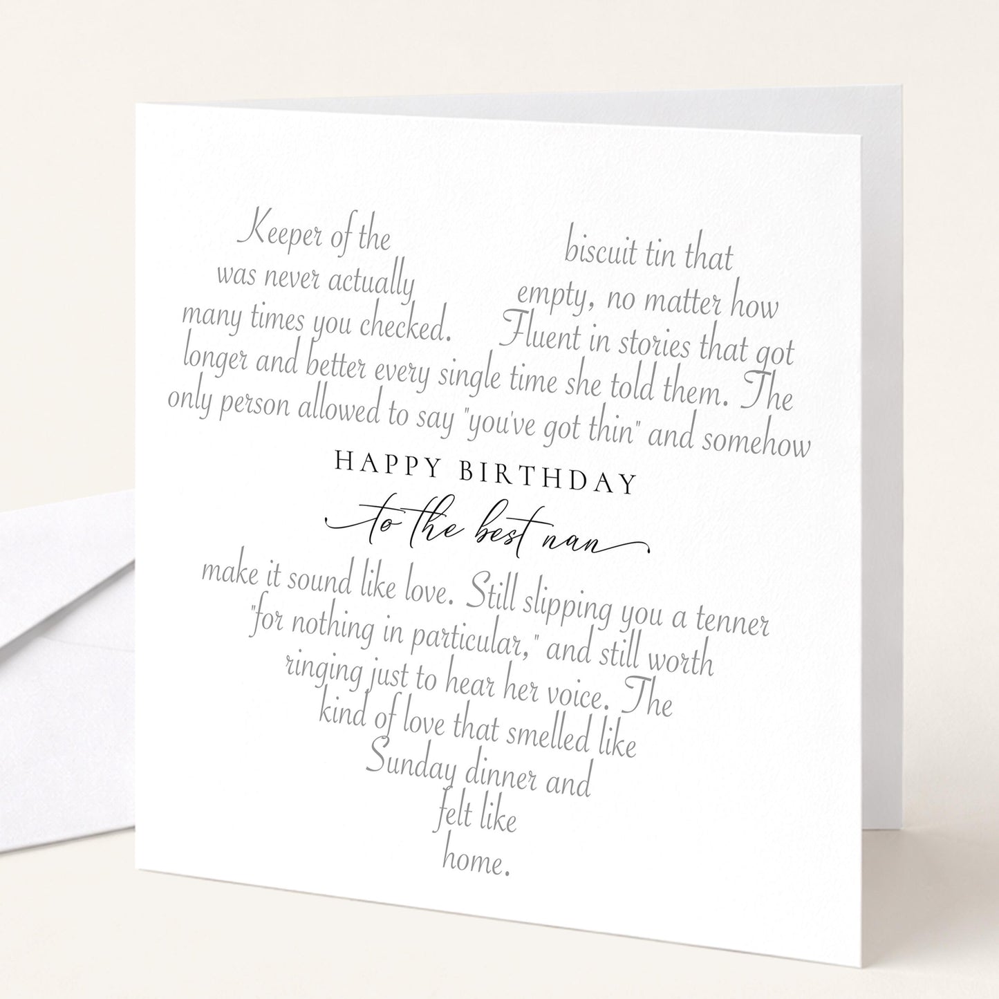 Poem birthday card for nan, keeper of the biscuit tin, Sunday dinner love
