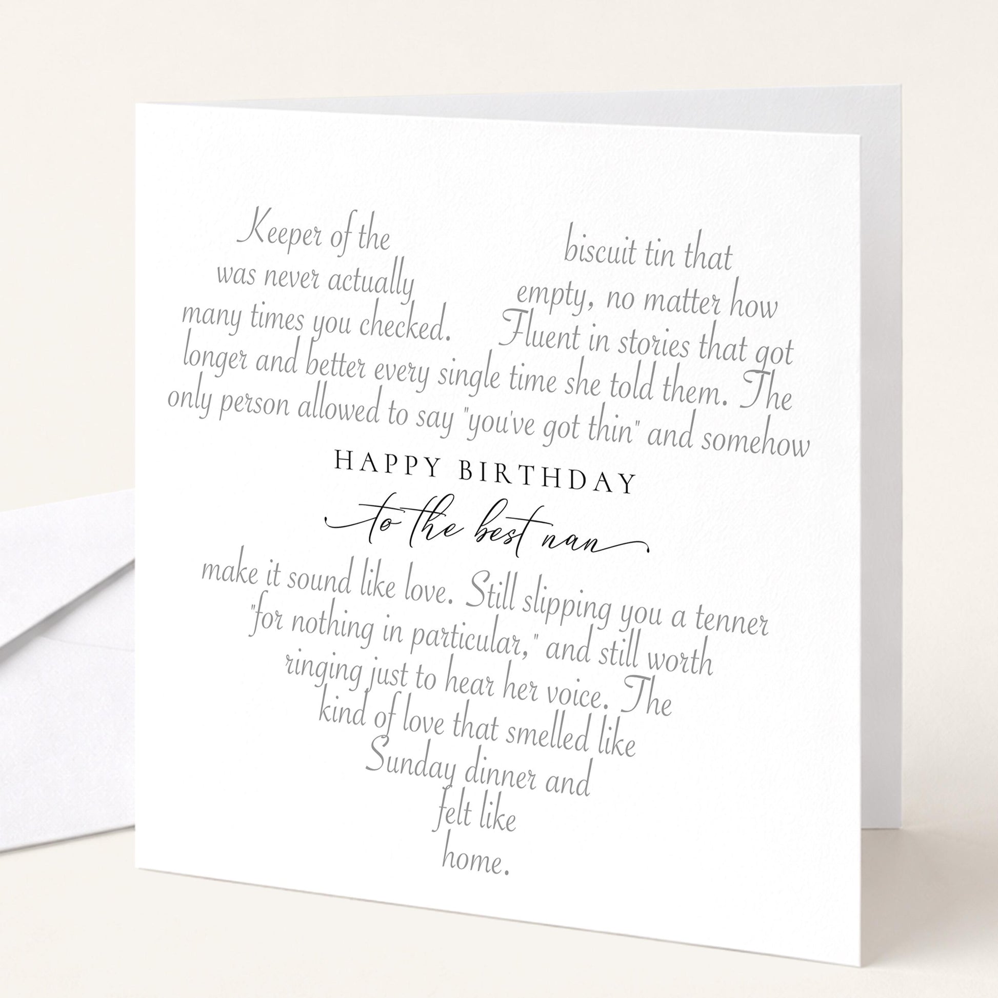 Poem birthday card for nan, keeper of the biscuit tin, Sunday dinner love
