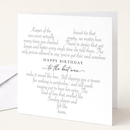 Poem birthday card for nan, keeper of the biscuit tin, Sunday dinner love
