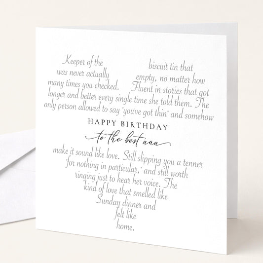 Poem birthday card for nan, keeper of the biscuit tin, Sunday dinner love
