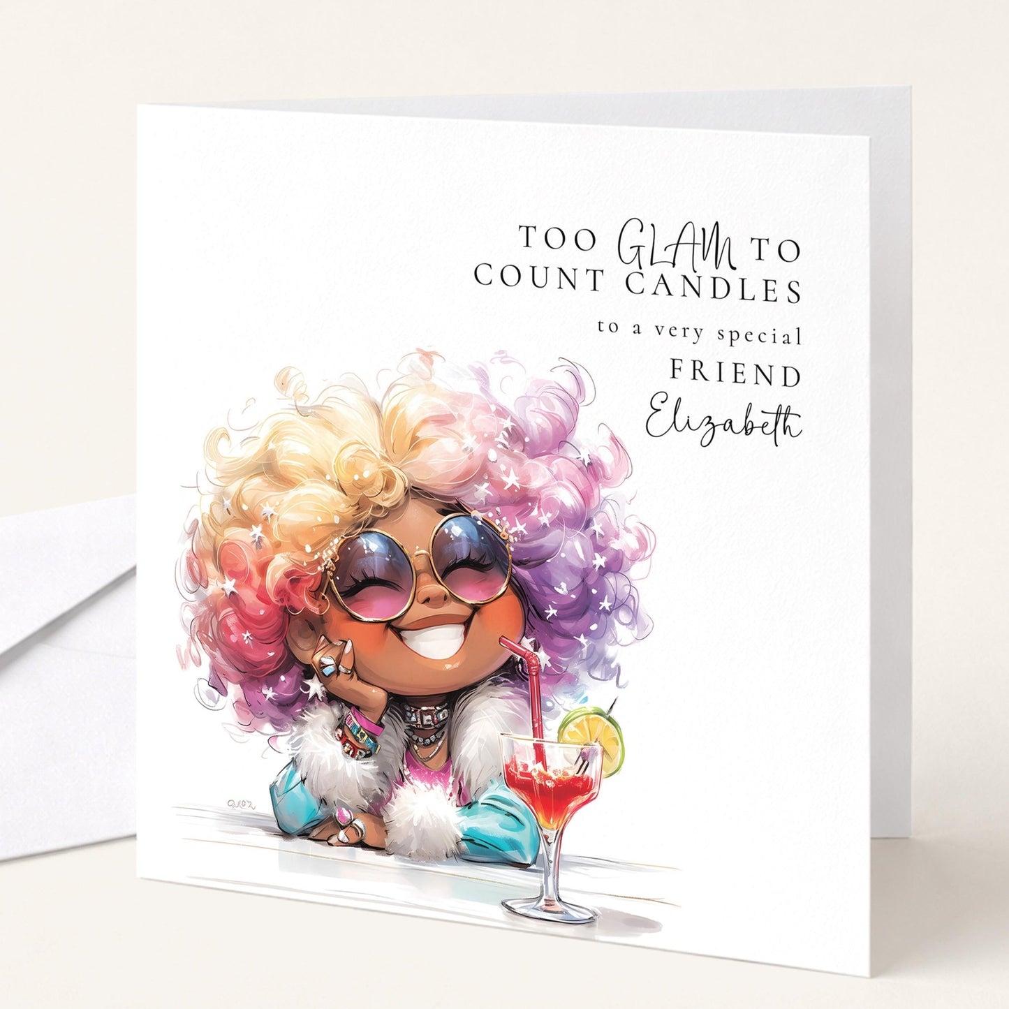Funny Birthday Card - Too Glam To Count Candles | Personalised Sassy Friend Card - Whimsi Lilley