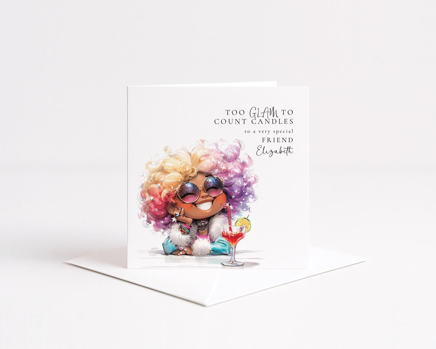 Funny Birthday Card - Too Glam To Count Candles | Personalised Sassy Friend Card - Whimsi Lilley