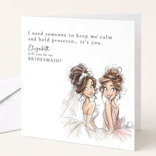 Funny Bridesmaid Proposal Card by Whimsi Lilley featuring playful "Will You Be My Bridesmaid" design for wedding proposals.