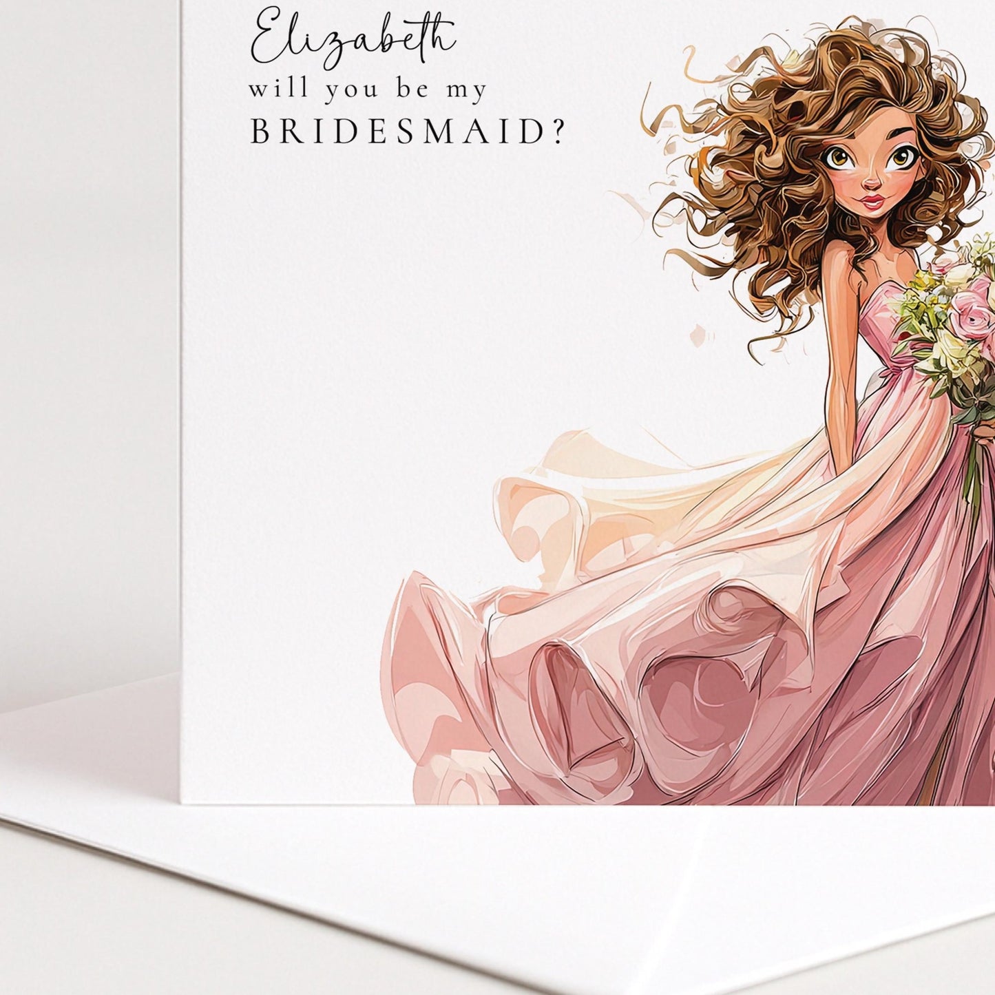 Humorous Bridesmaid Proposal Card by Whimsi Lilley with "Will You Be My Bridesmaid?" message and playful design.