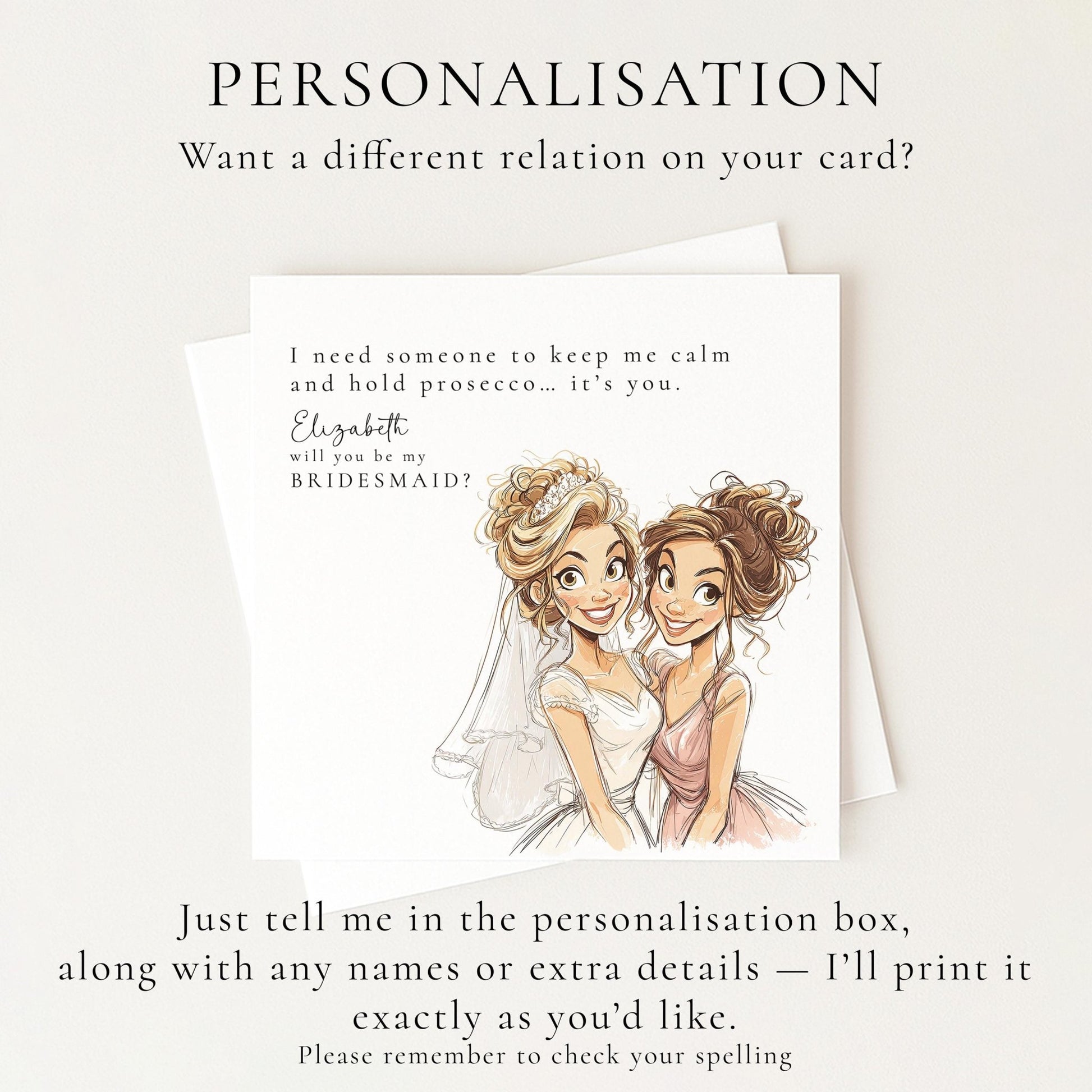 Funny Bridesmaid Proposal Card from Whimsi Lilley featuring a playful design asking "Will You Be My Bridesmaid?"