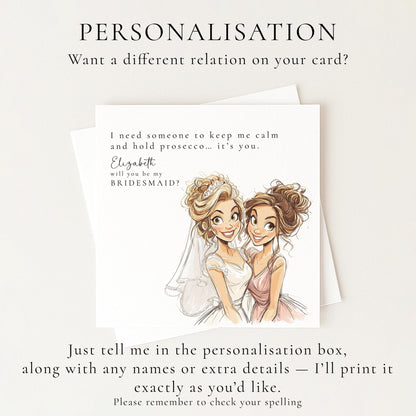 Funny Bridesmaid Proposal Card from Whimsi Lilley featuring a playful design asking "Will You Be My Bridesmaid?"