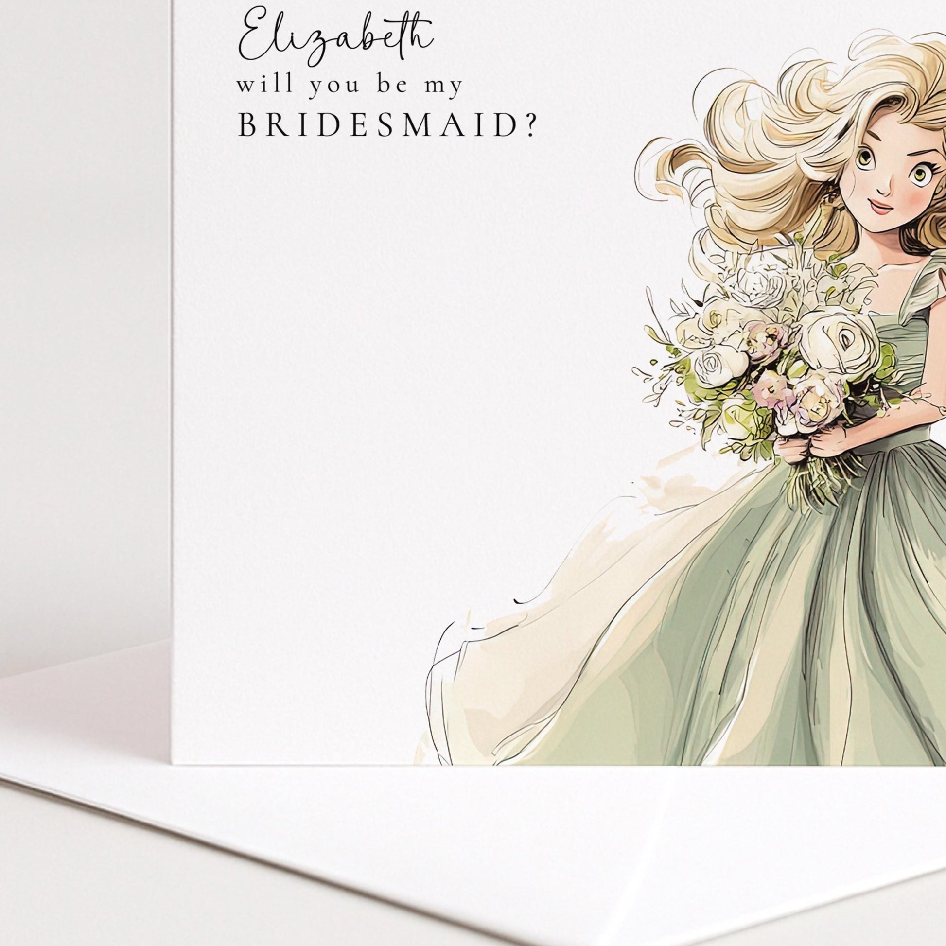 Funny Bridesmaid Proposal Card from Whimsi Lilley featuring playful "Will You Be" message with colorful, whimsical design.