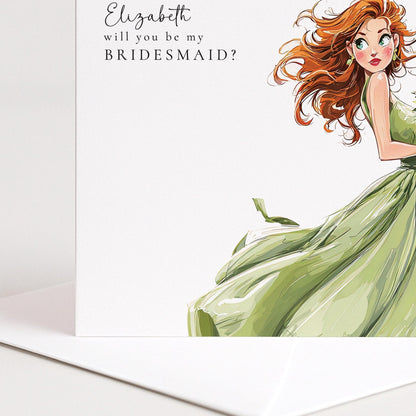 Funny Bridesmaid Proposal Card by Whimsi Lilley with playful "Will You Be..." message and colorful design.