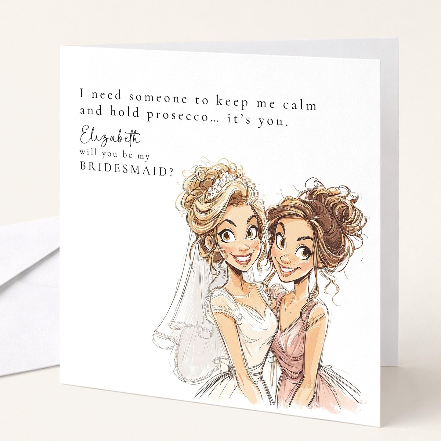 Funny Bridesmaid Proposal Card by Whimsi Lilley featuring playful "Will You Be..." design for wedding proposals.