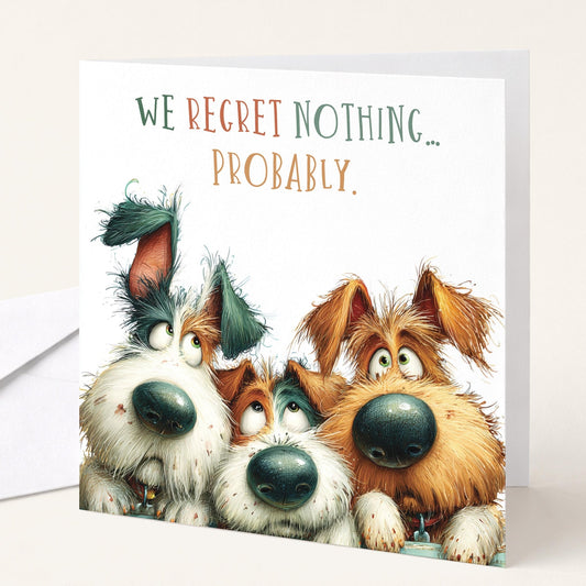 Funny dog birthday card by Whimsi Lilley featuring humorous text and playful dog illustration. Perfect for celebrating a pet's birthday.