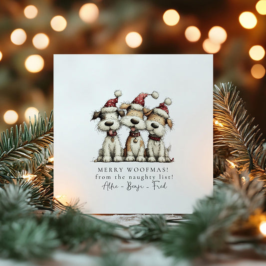 Funny Dog Christmas Card – Personalised Cute Dog Holiday Greeting With Merry Woofmas - Whimsi Lilley