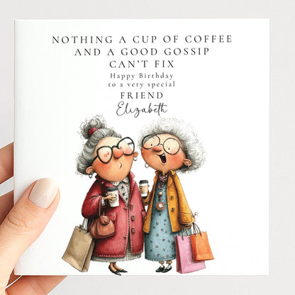 Funny Friend Birthday Card - Coffee and Gossip
