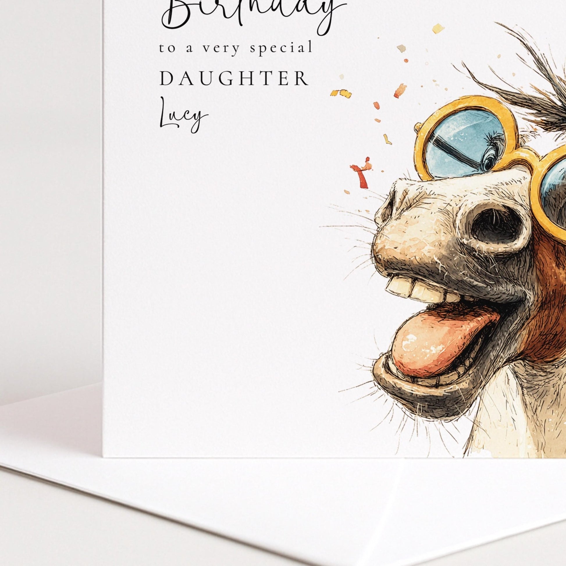 Funny Horse Birthday Card – Personalised Daughter Card With Cute Floral Illustration