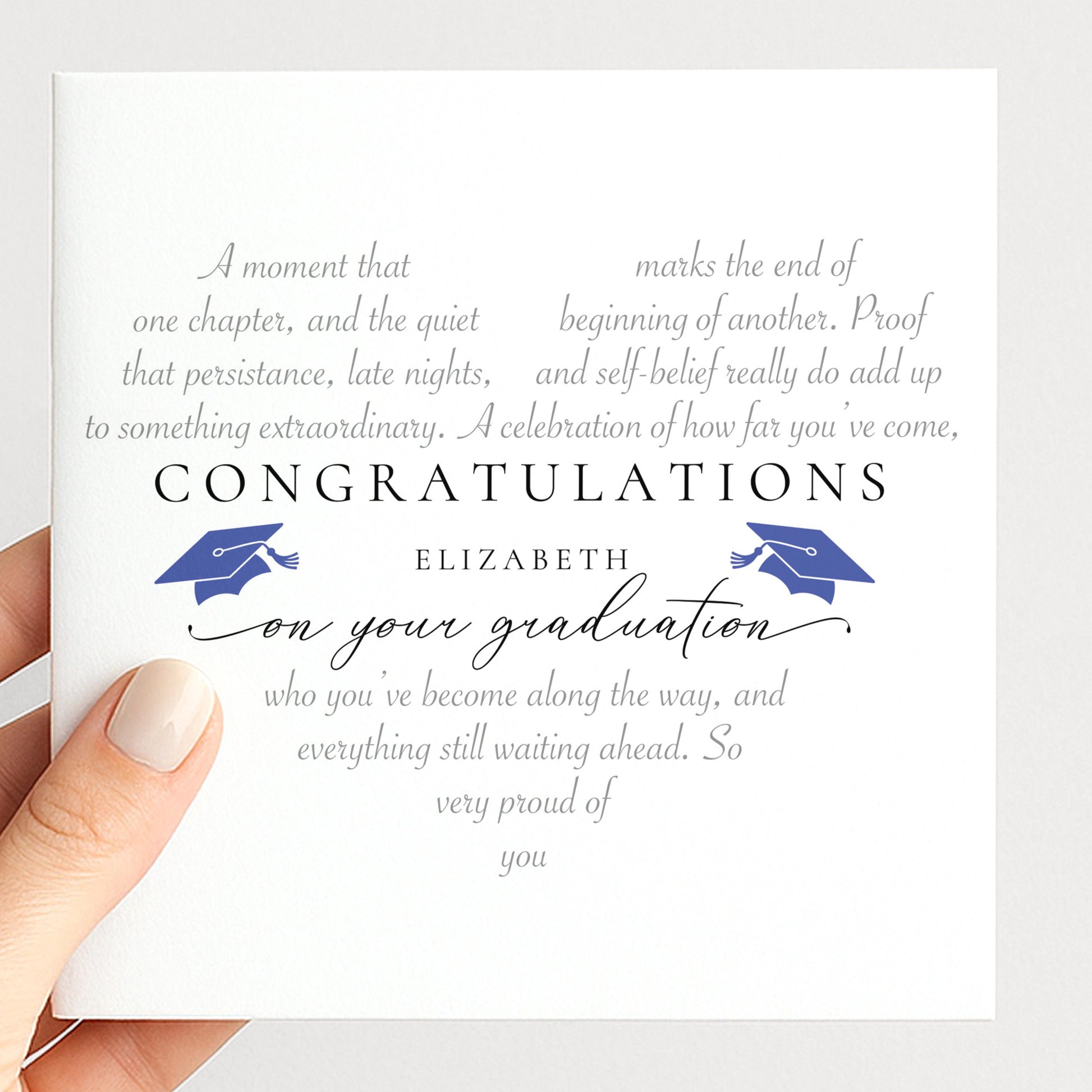 Personalised graduation poem card, congratulations, so very proud of you

