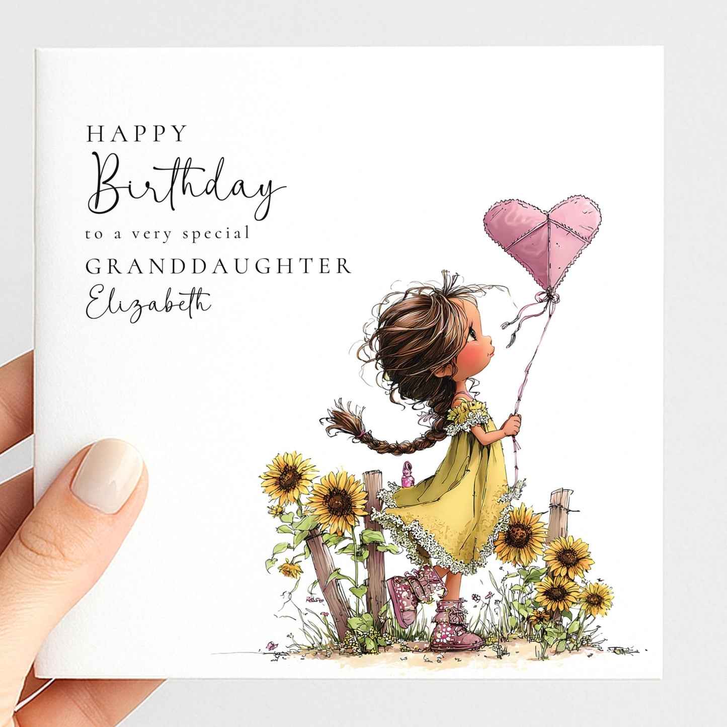 Whimsi Lilley granddaughter birthday card featuring a heart-shaped kite design, perfect for kids' birthday celebrations.