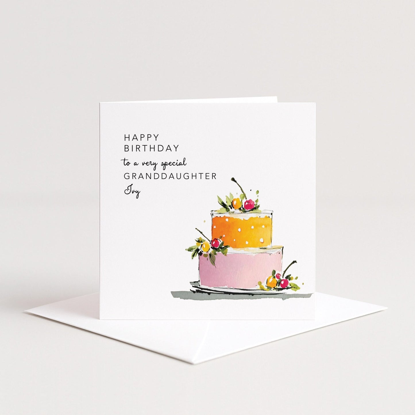 Granddaughter Birthday Card – Personalised Floral Cake Design, Keepsake Gift - Whimsi Lilley